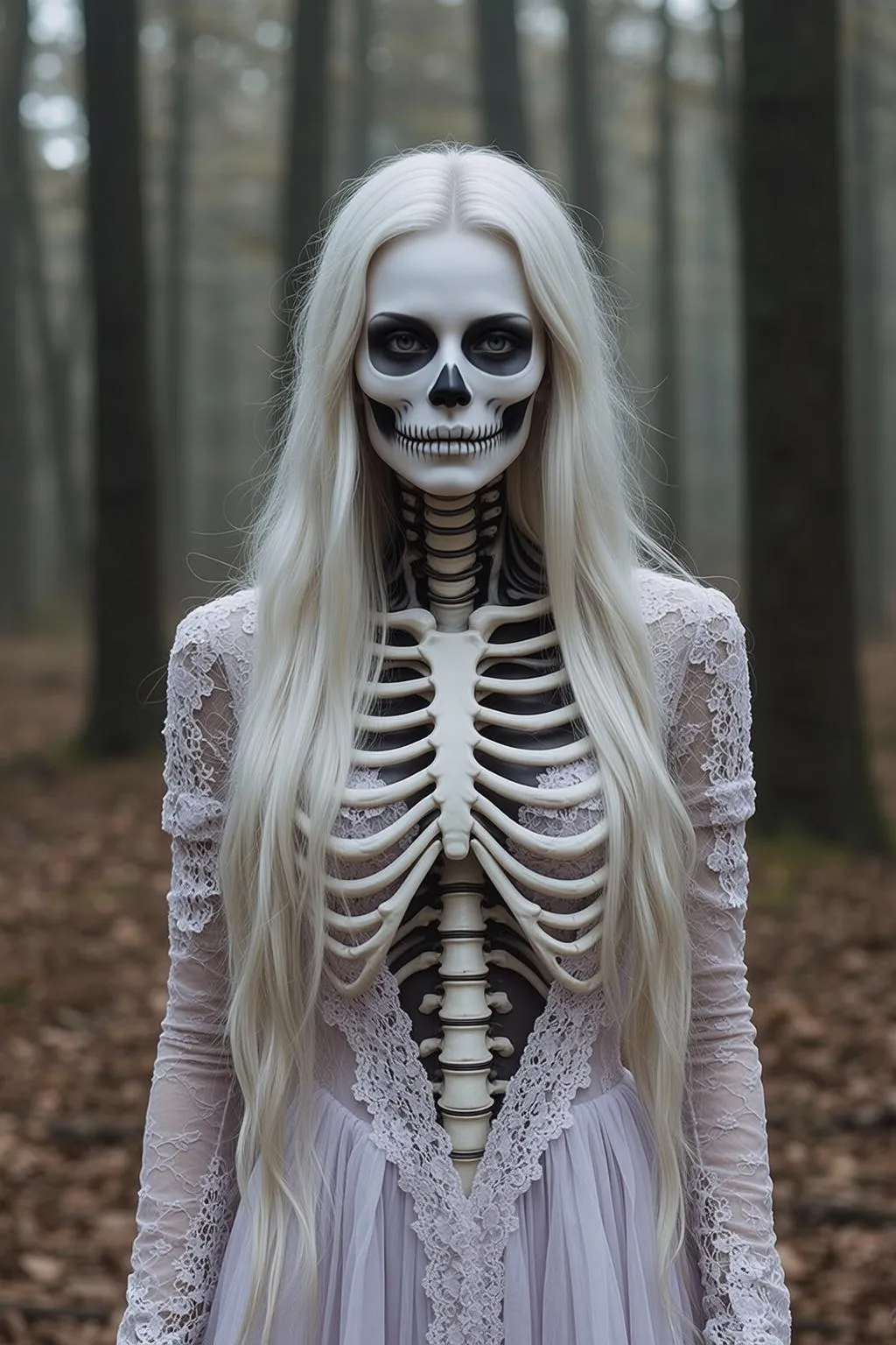 Halloween Makeup Skeleton Skull Long Straight Platinum