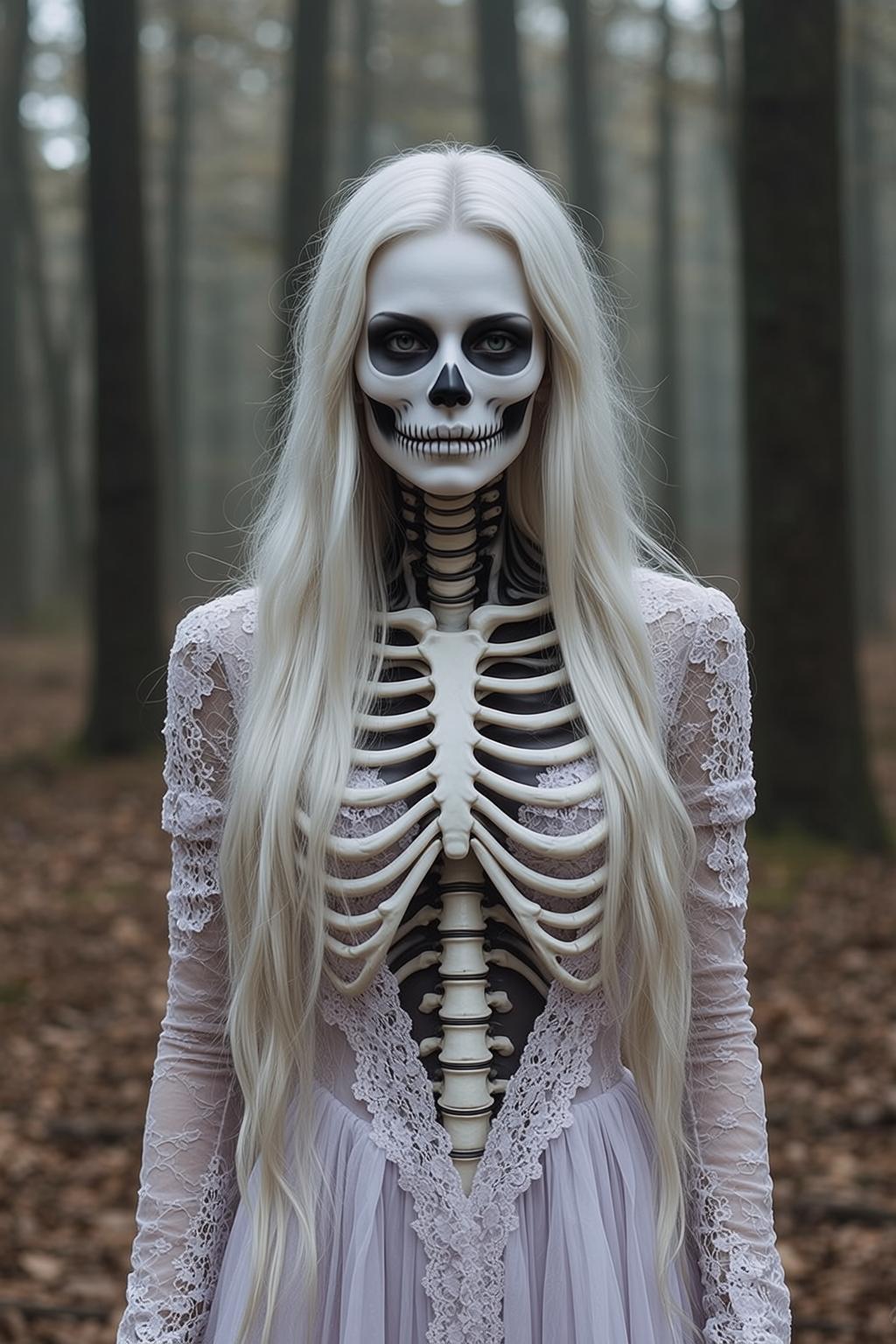 Halloween Makeup Skeleton Skull Long Straight Platinum