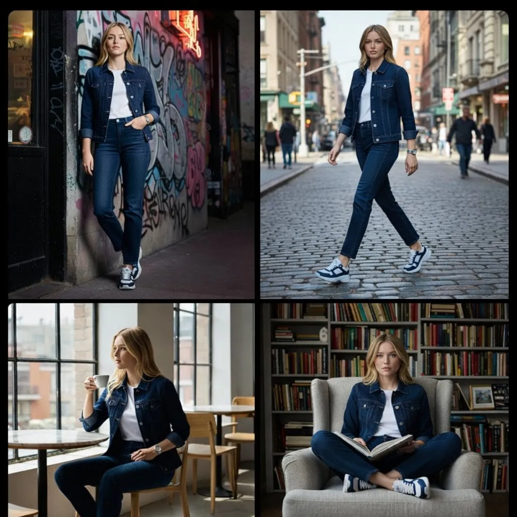 Navy Denim Outfit On Bean Bag Studio