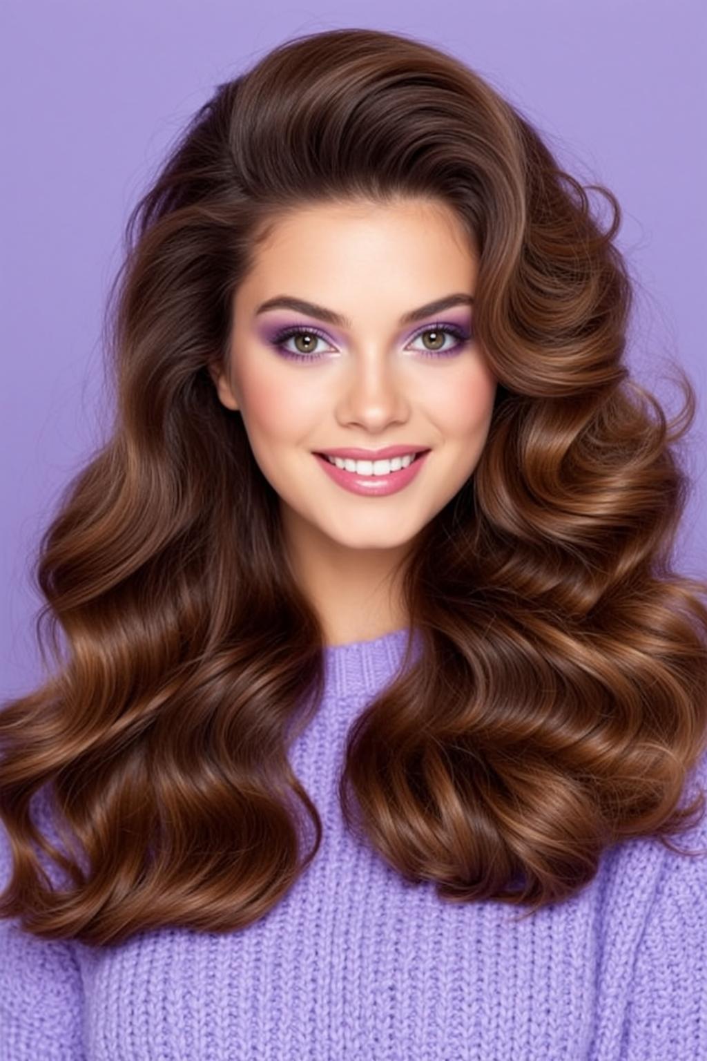 Hair Salon Young Long Wavy Brown Highlights