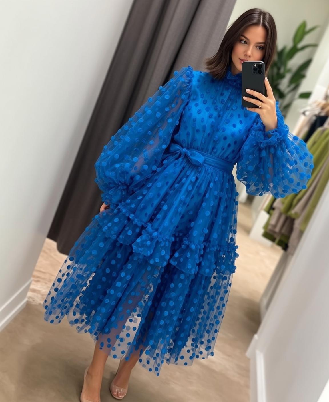 Coquettecore Stands Fitting Room Holding Smartphone Her