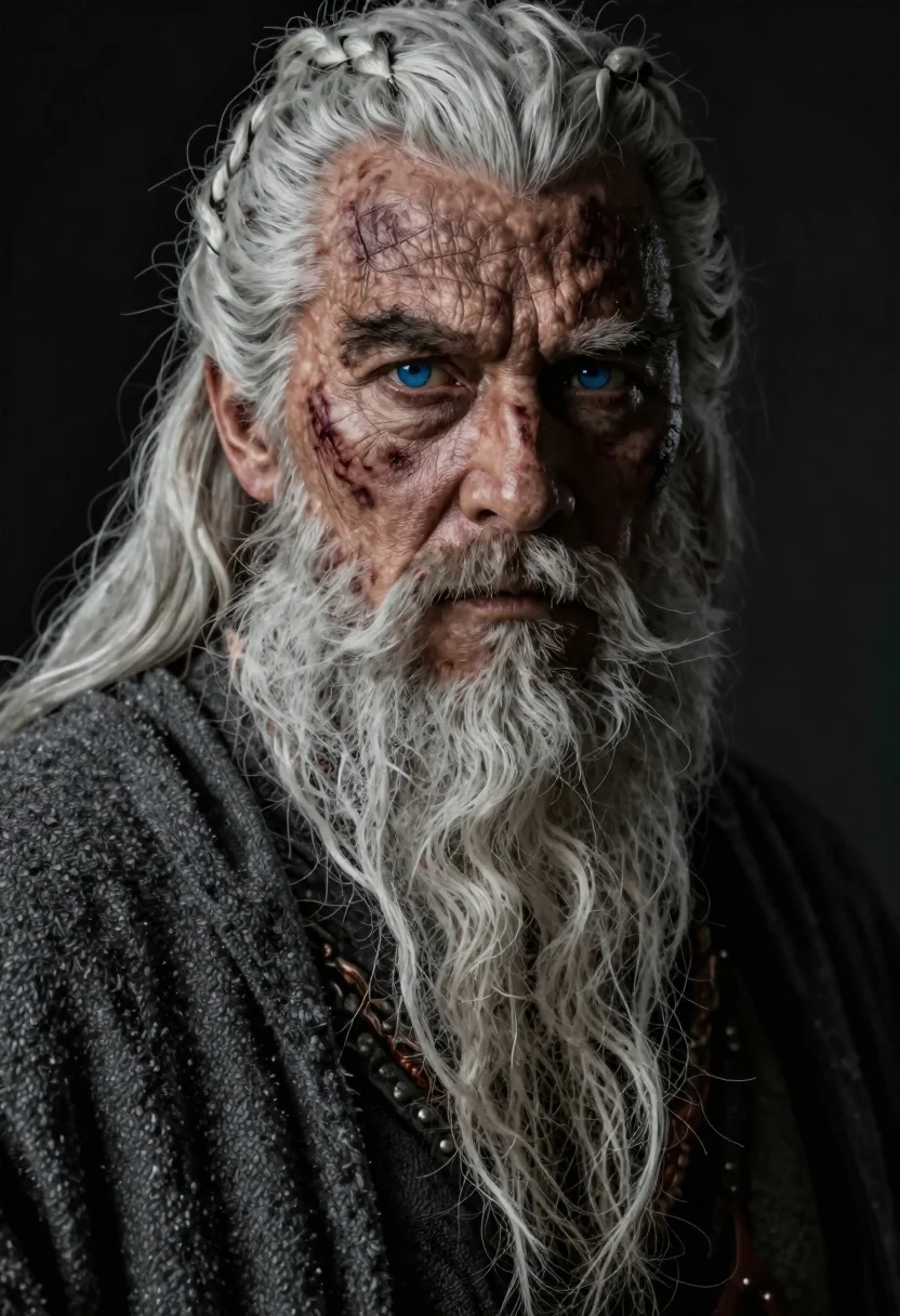 Hyper-realistic Extreme Close-up Portrait Ancient Warrior With Deeply Etched Wrinkles reference photo