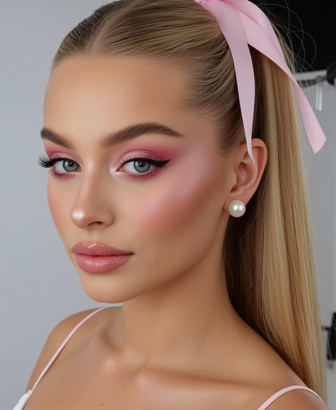 Photorealistic Portrait Young Woman With Striking Blue Eyes And Fair