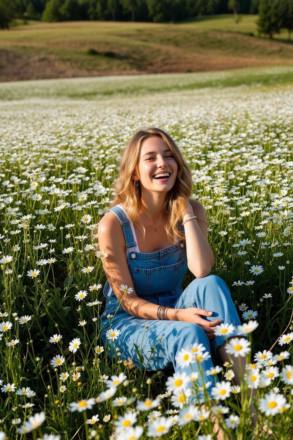 Explore Sitting Cross-legged Field White Daisies Facing