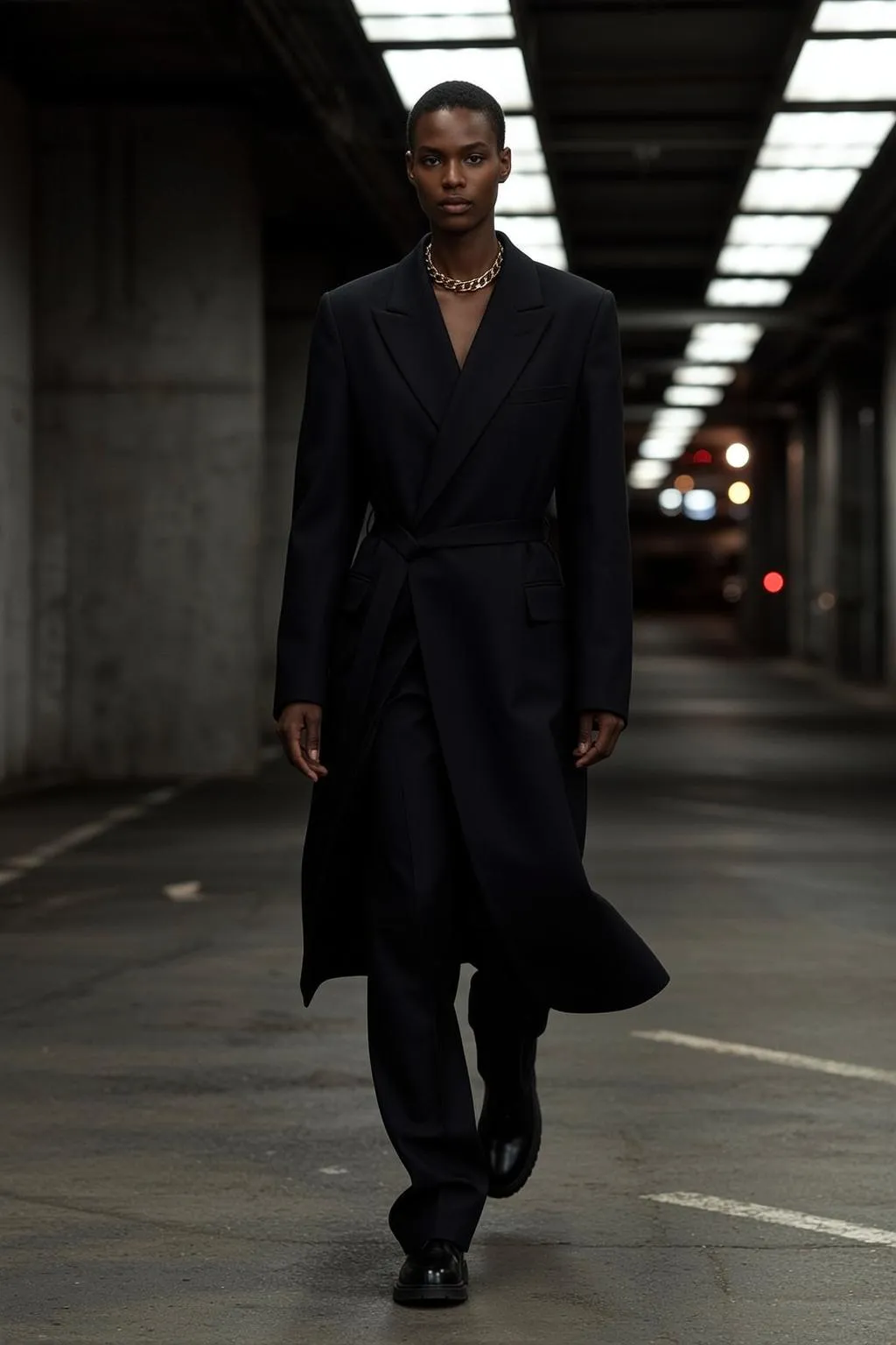 Creative Short Dark Shaved Black Double-breasted Trench