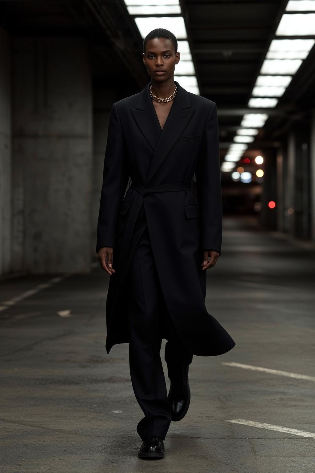 Creative Short Dark Shaved Black Double-breasted Trench
