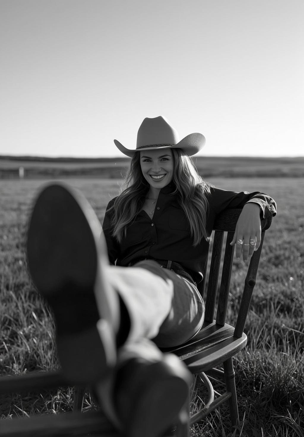 Photorealistic Black And White Medium Shot Portrait Young Woman Wearing