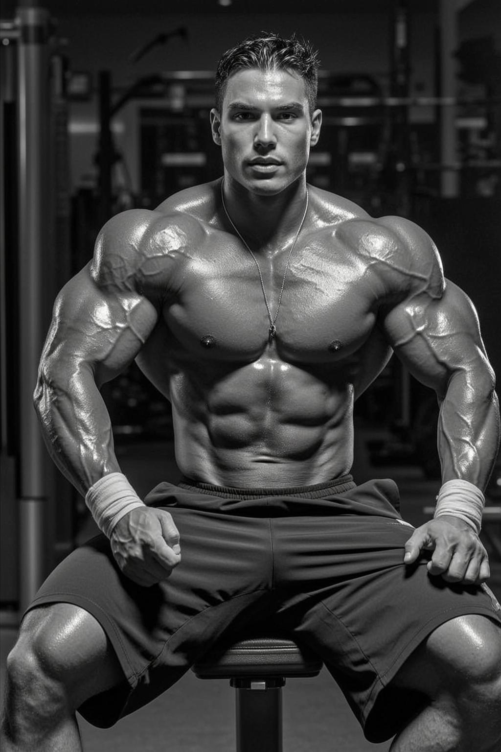 Muscular Short Dark Styled Oily Tanned Athletic