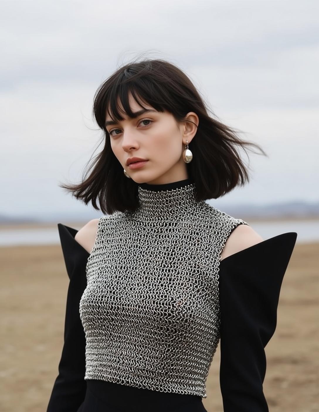 Chainmail Top Beach Portrait Serious Expression