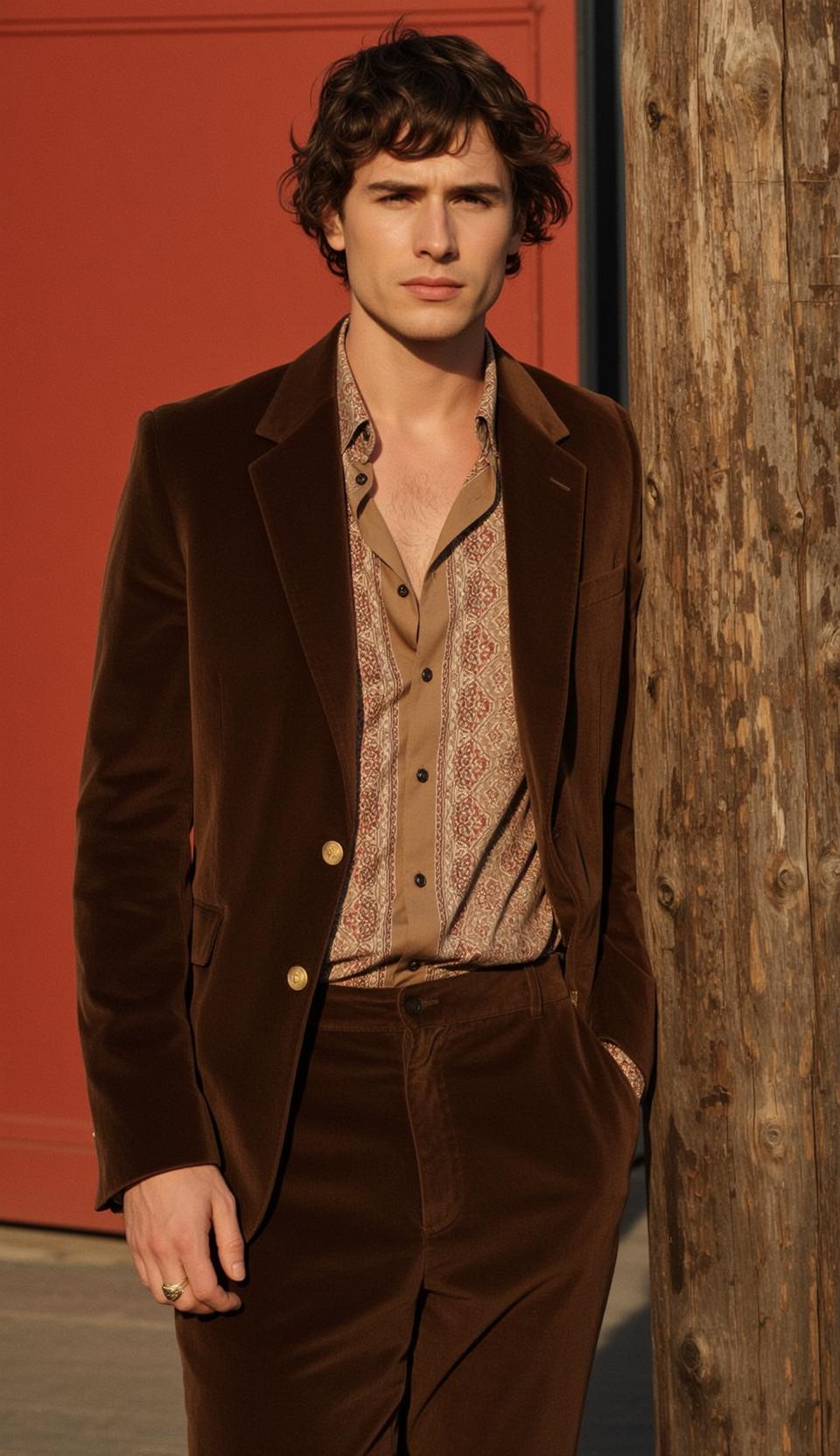 Velvet Blazer Red Wall Golden Hour