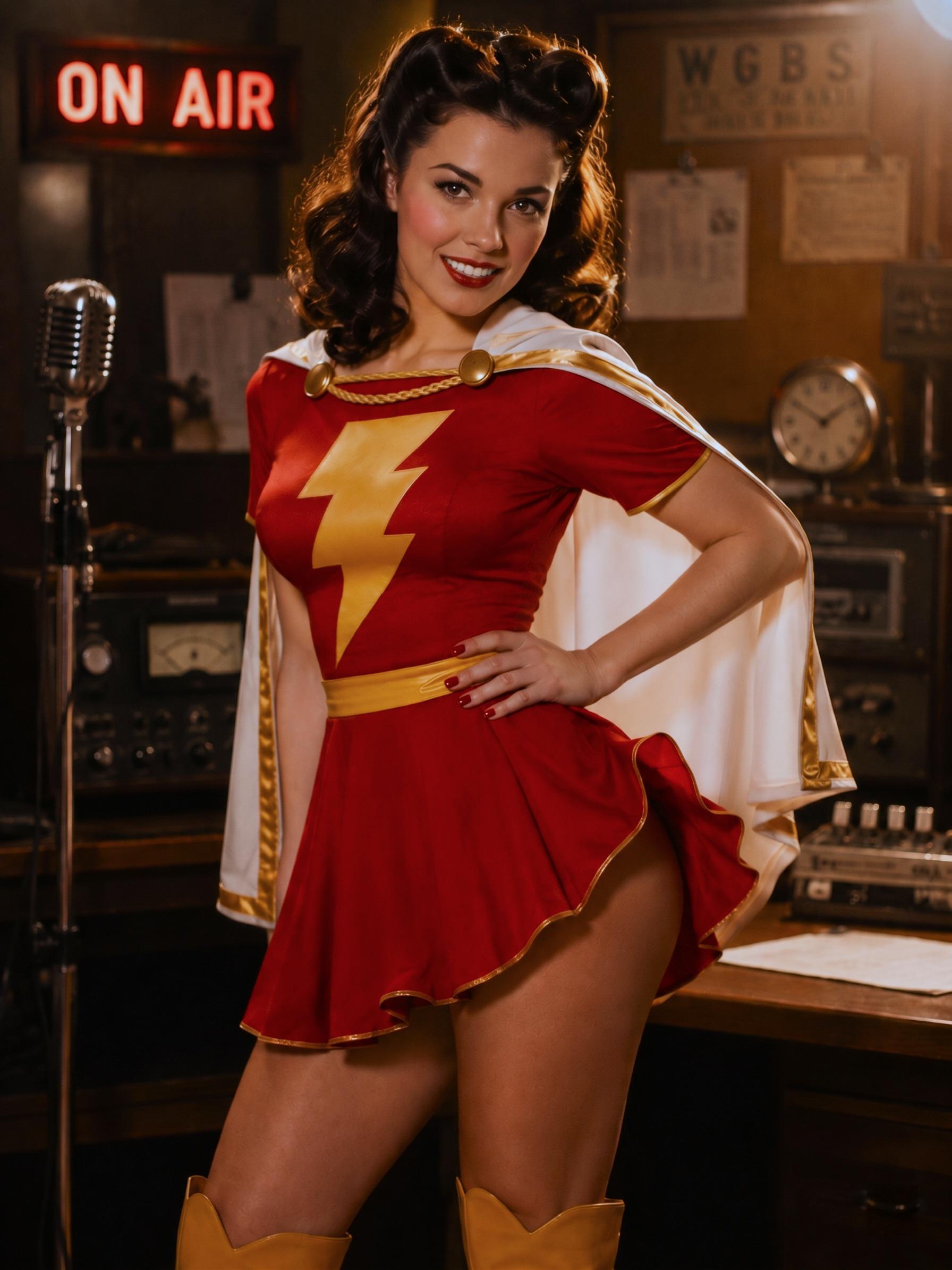 Retro Radio Studio Superhero Costume Medium Shot