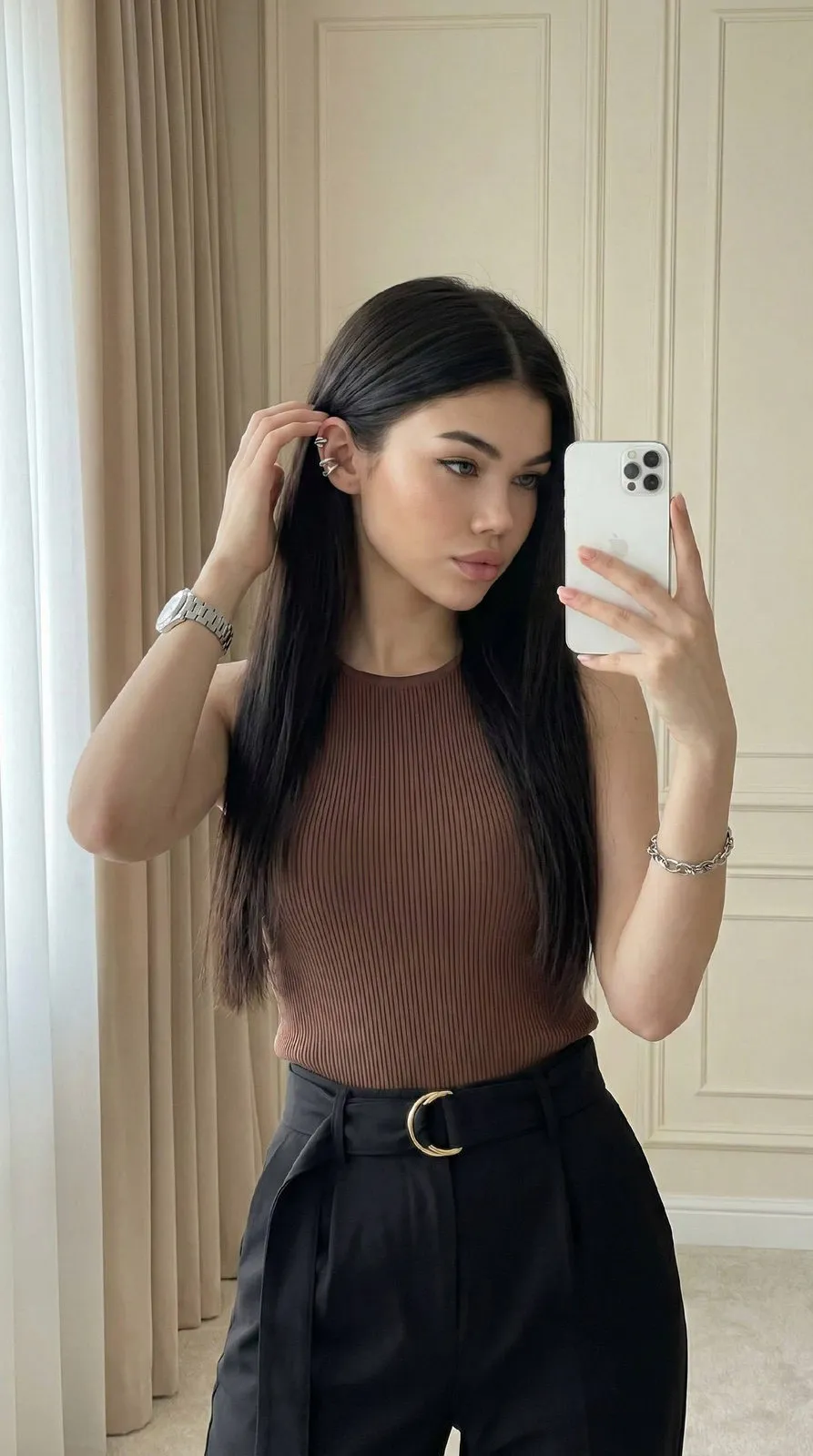 Earrings Bracelets And Wristwatch In Mirror Selfie
