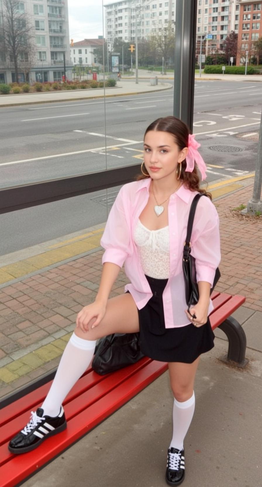 Pink Bow Bus Stop Look