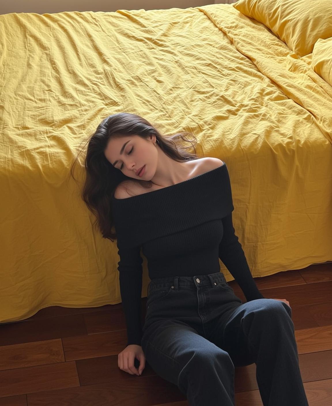 Explore Seated Polished Wooden Floor Leaning Her