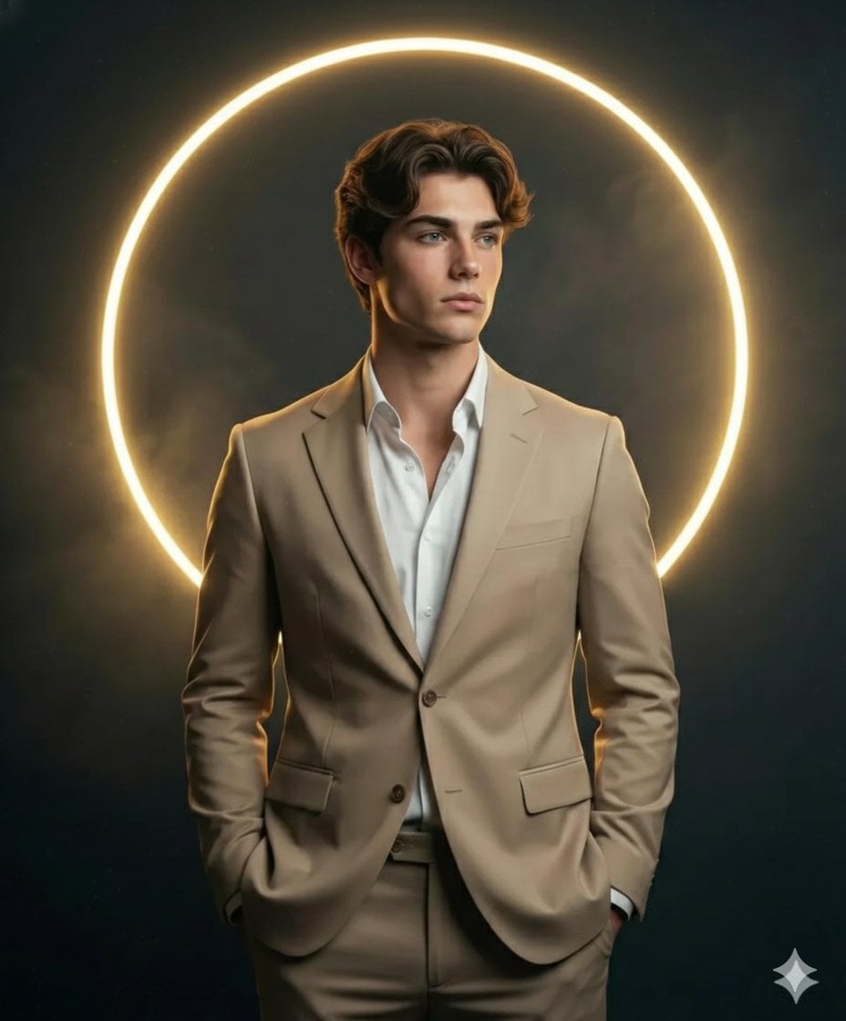 Handsome Man Golden Neon Ring Studio
