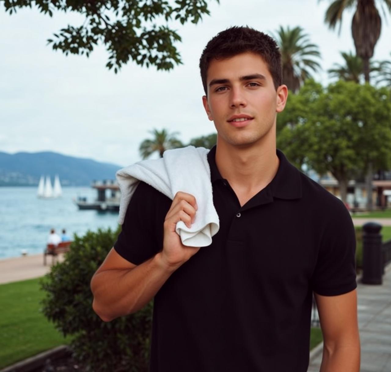 Man Towel On Shoulder Relaxed Smile