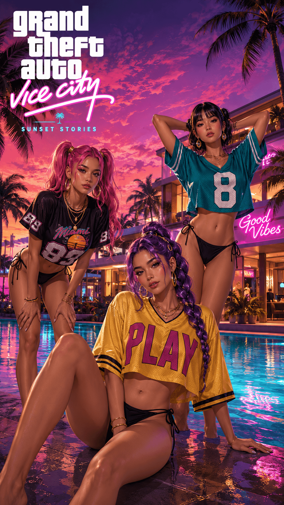 Neon Tropical Resort Poster Fashion Scene Yellow Jersey