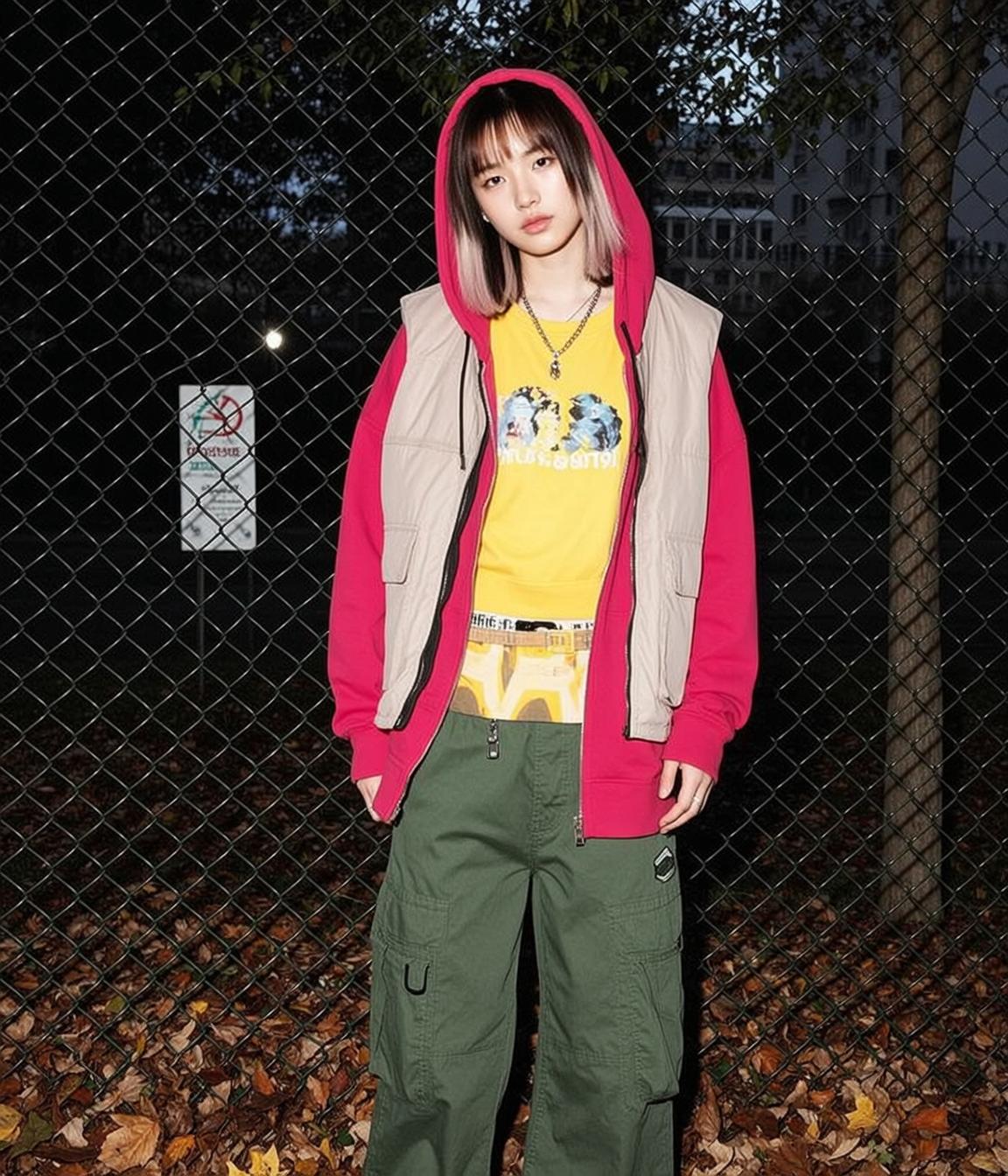 Yellow Tee Cargo Pants Fence