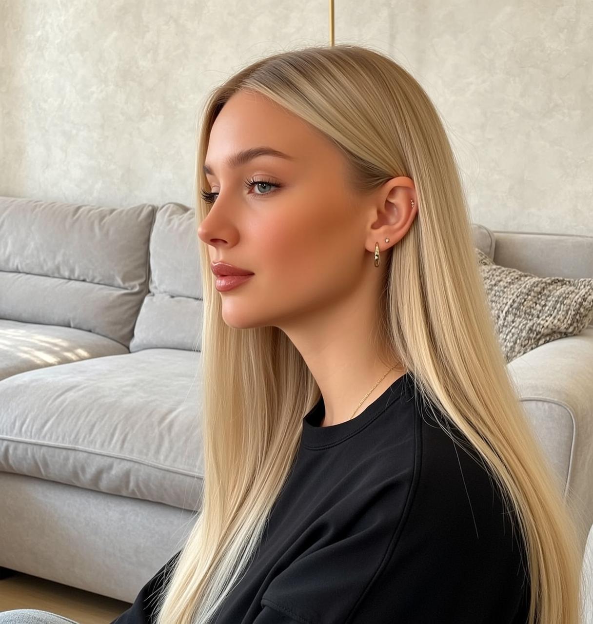 Blonde Hair Profile Serene Expression