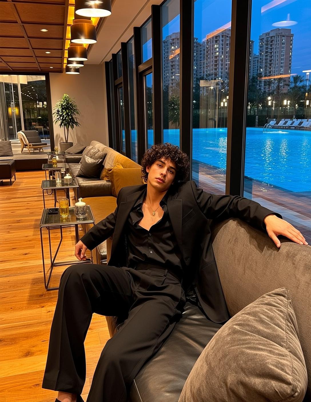 Young Dark Curly Light Black Button-up Shirt