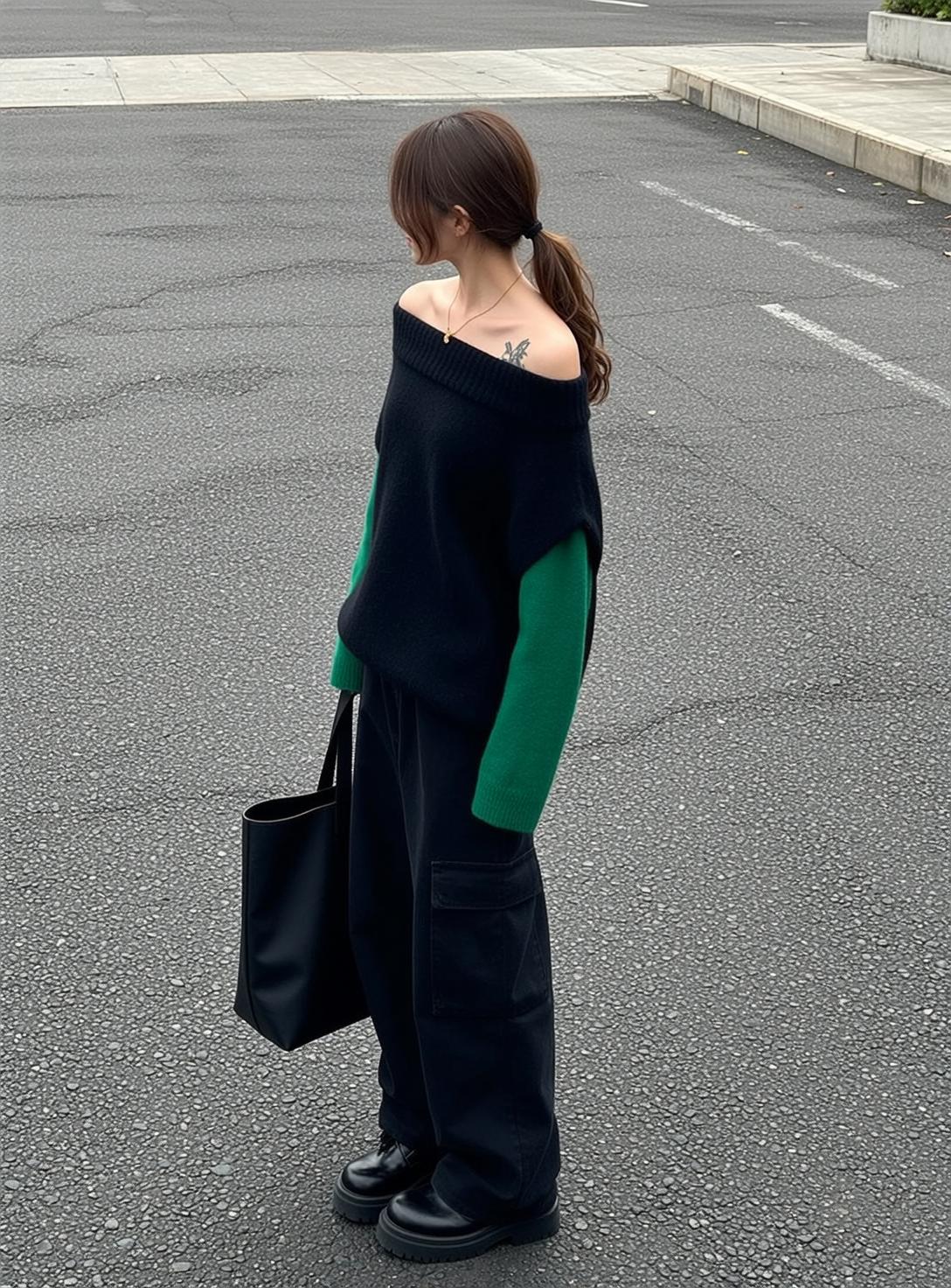 Cargo Pants Off Shoulder Sweater