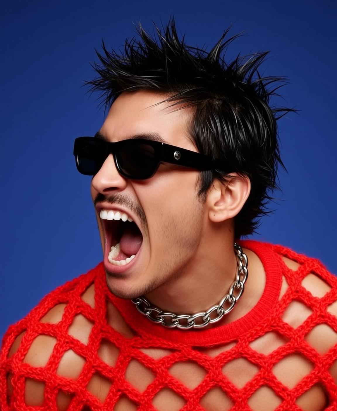 Young Spiky Black Hair Tan Skin Red