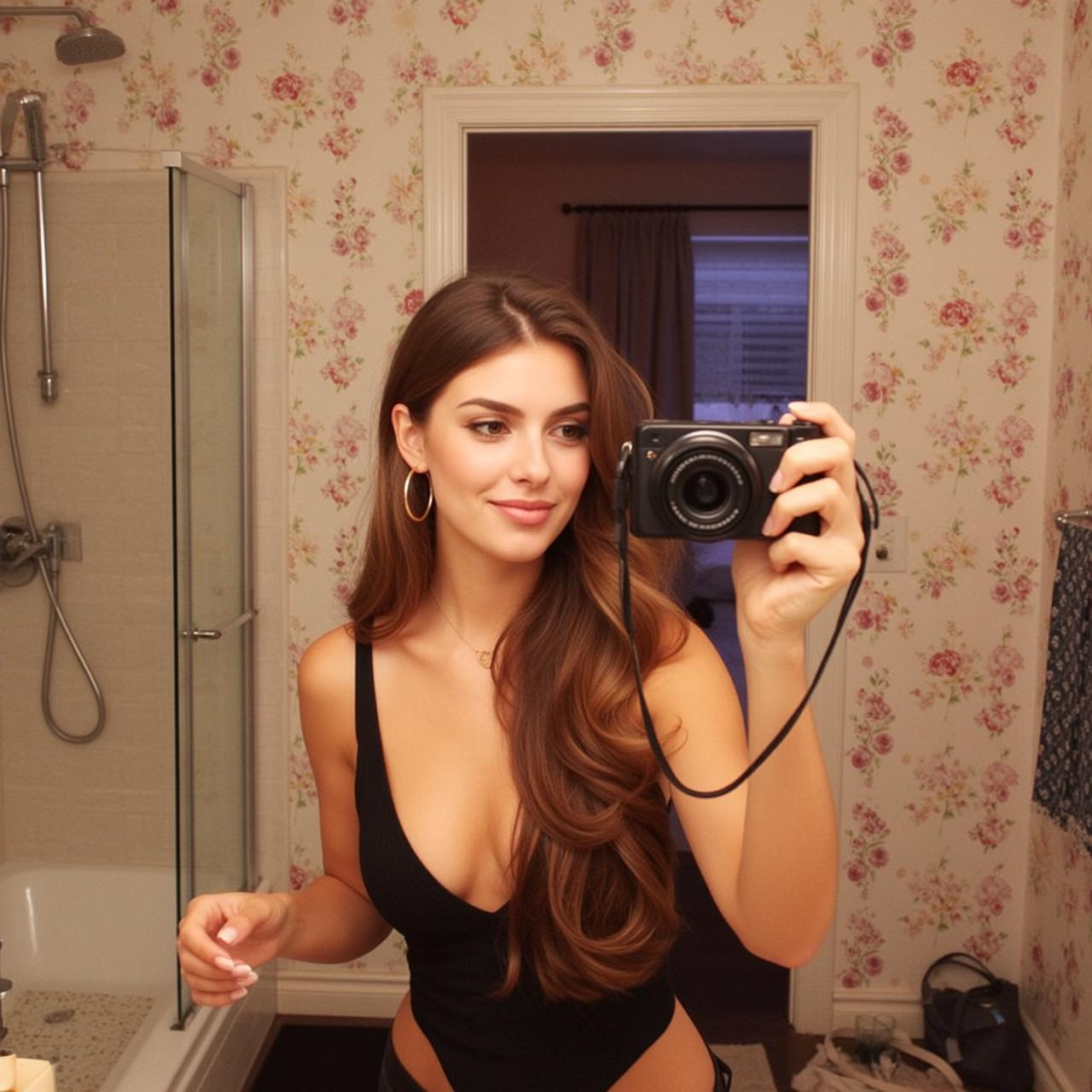 Explore Taking Mirror Selfie Bathroom Holding Black