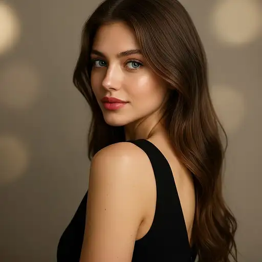 Ultra-realistic Portrait Confident Woman Looking Over Her Shoulder With Mysterious
