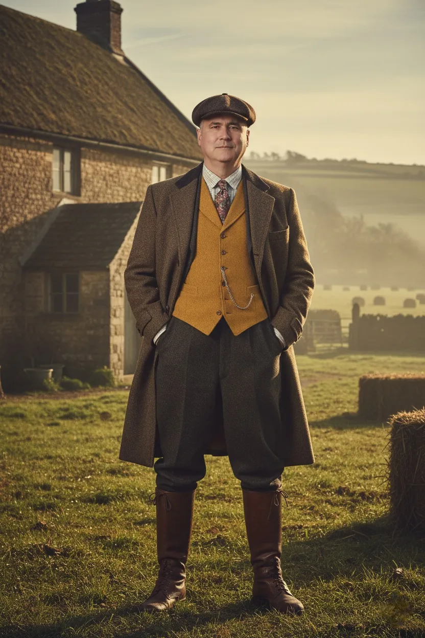 English Country Gentleman In Tweed Outfit