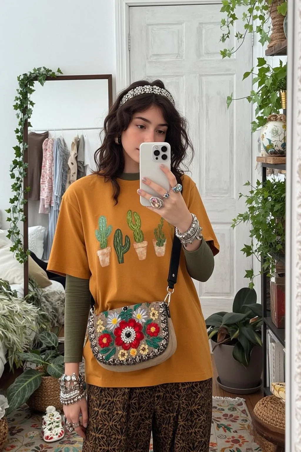 Earrings Bracelets And Rings In Mirror Selfie