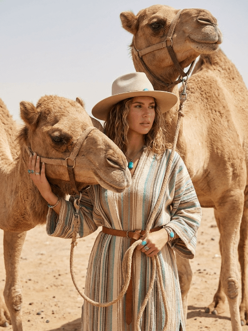 Desert Portrait With Camels And Harsh Sun
