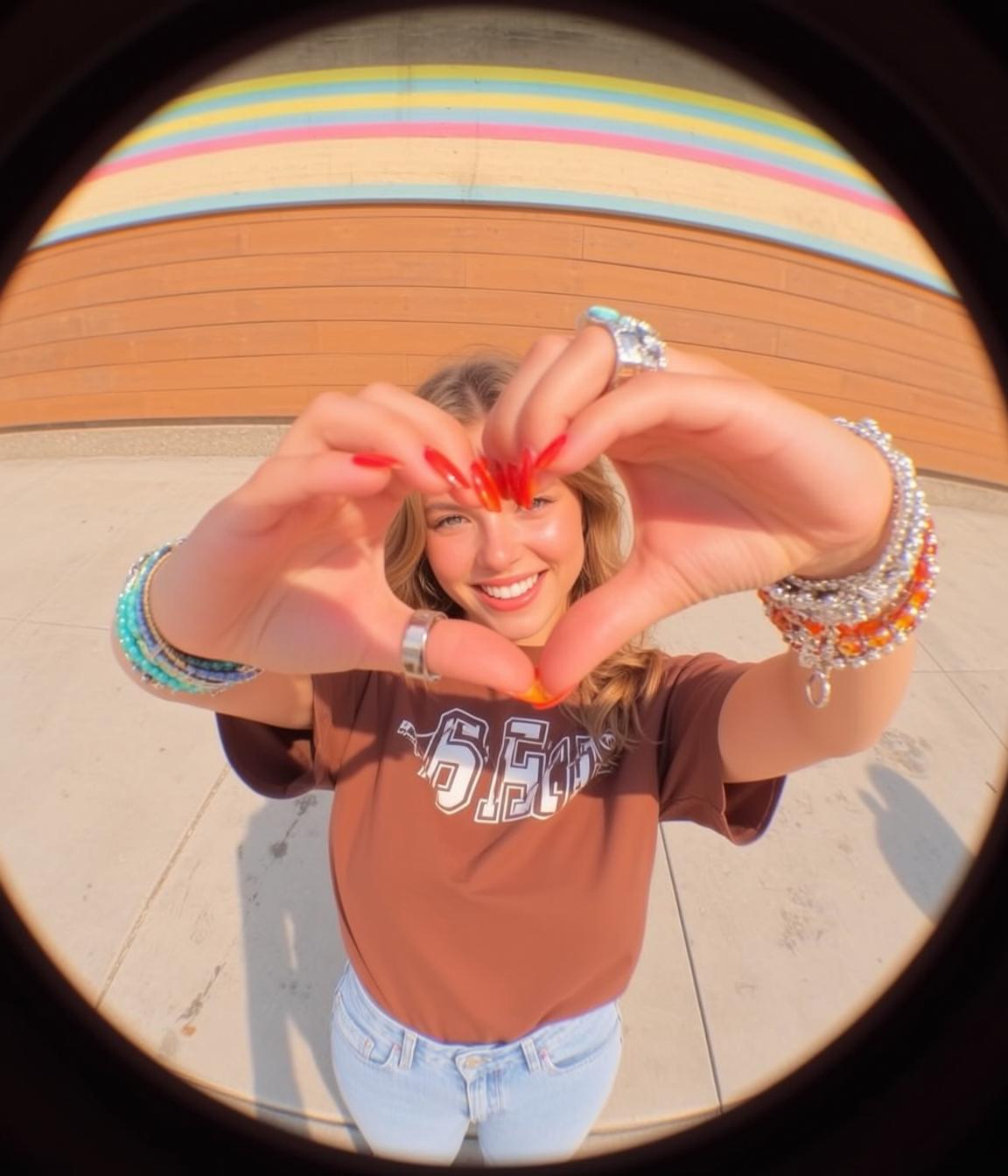 Making Heart Hands Outdoors Smiling