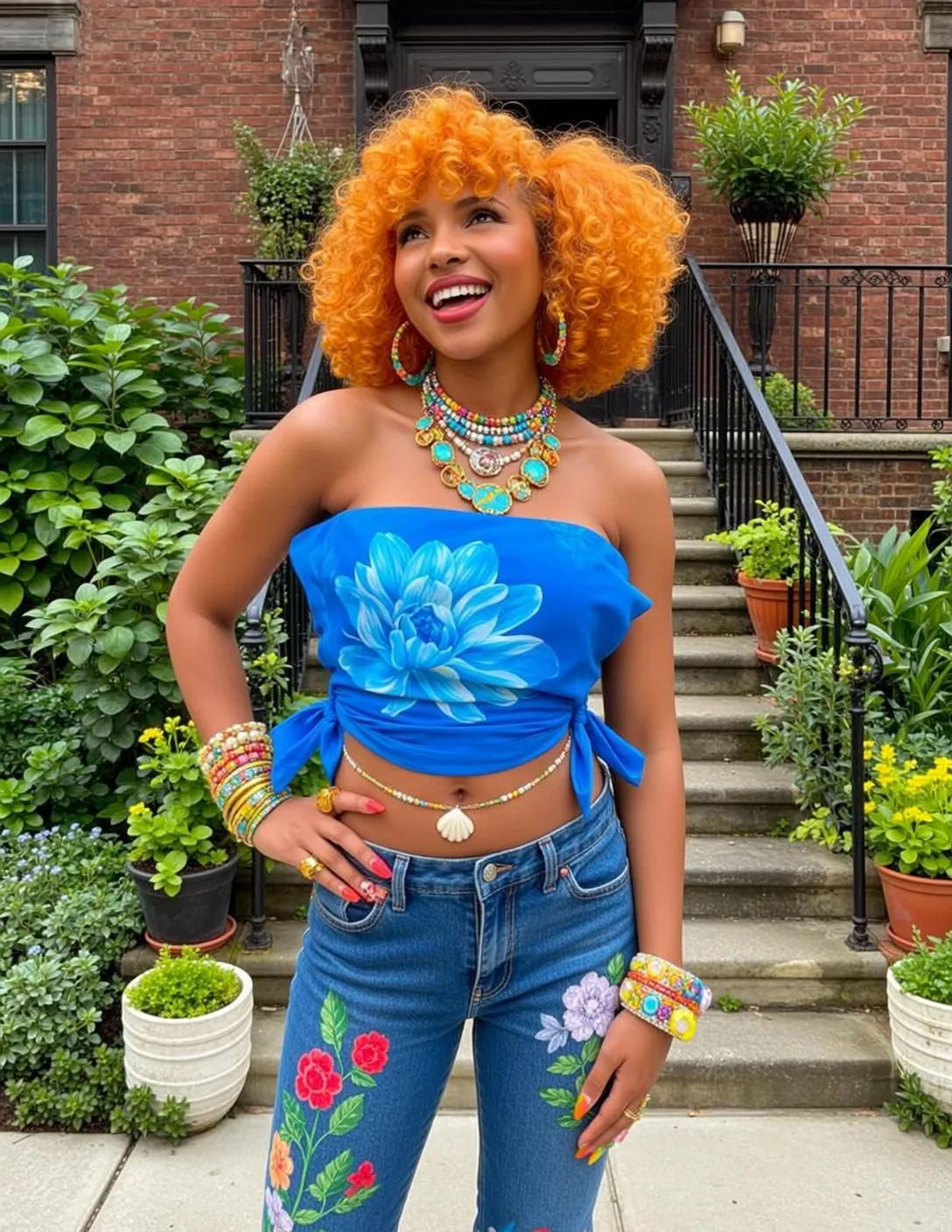 Earrings Necklace Bracelets Rings And Body Chain In Denim Portrait