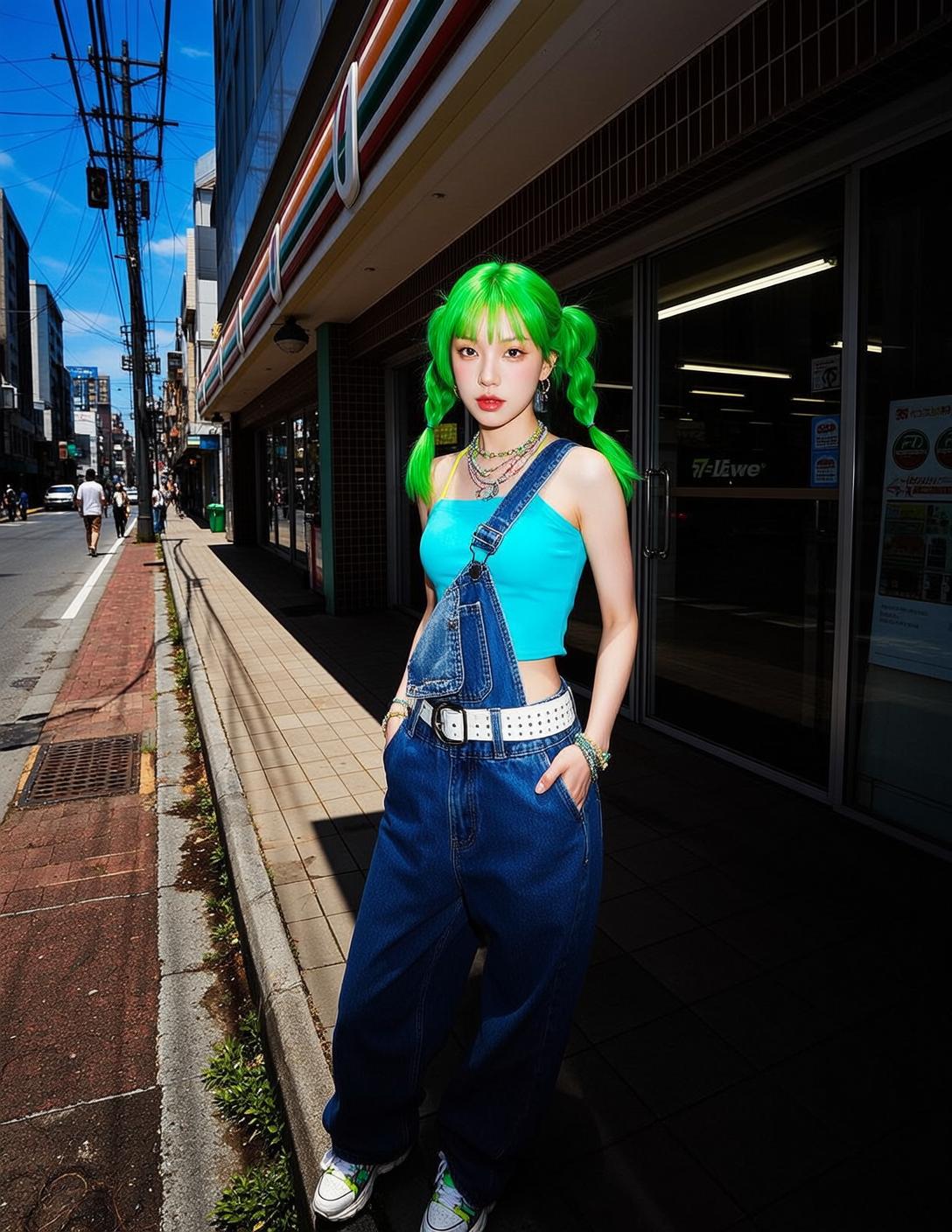 Green Pigtails Overalls Convenience Store