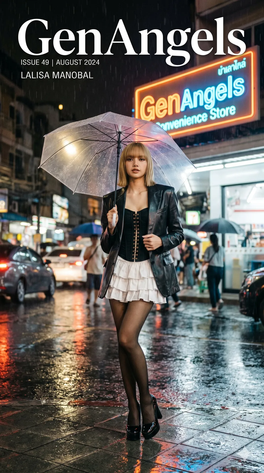 Rainy Night Street Fashion Portrait Elegant Muse