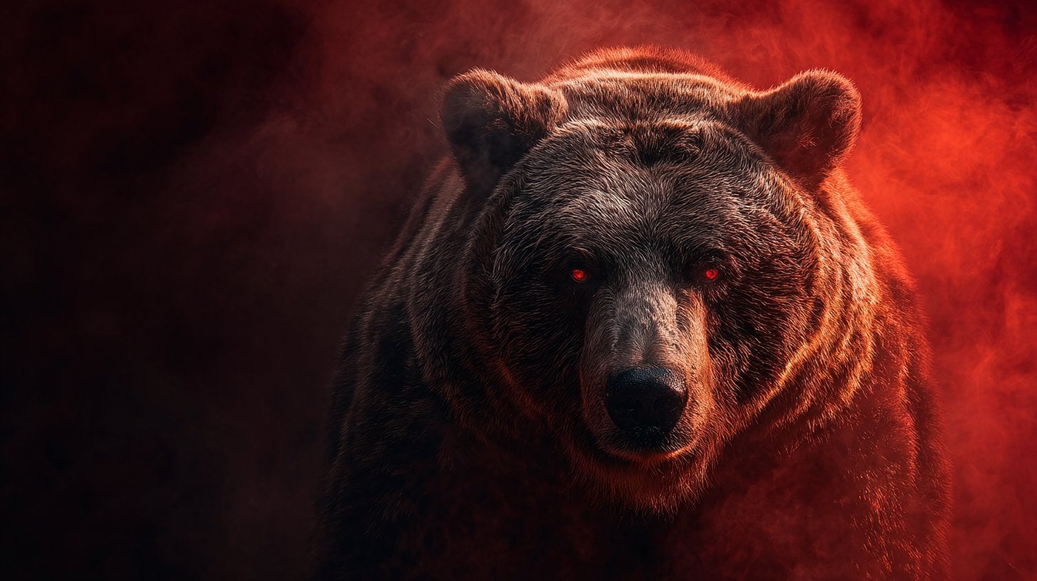 Grizzly Bear Red Glowing Eyes Crimson Smoke