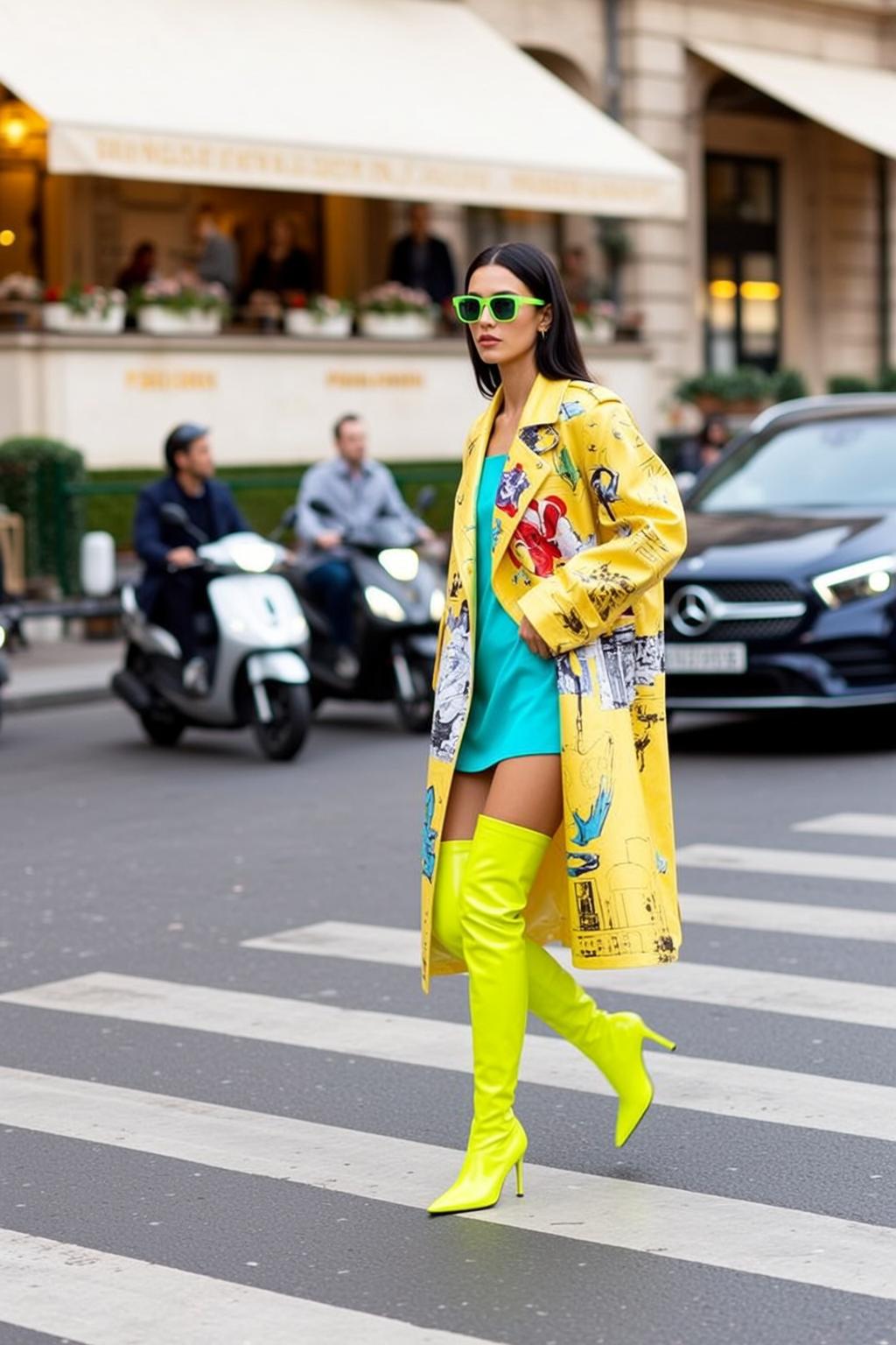 Fashion Week Long Dark Straight Medium Teal