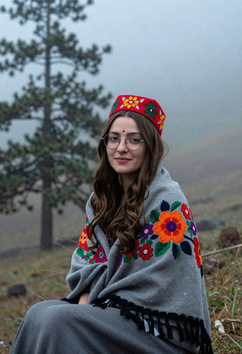 Serene Portrait Young Woman With Long Brown Hair Sitting Misty