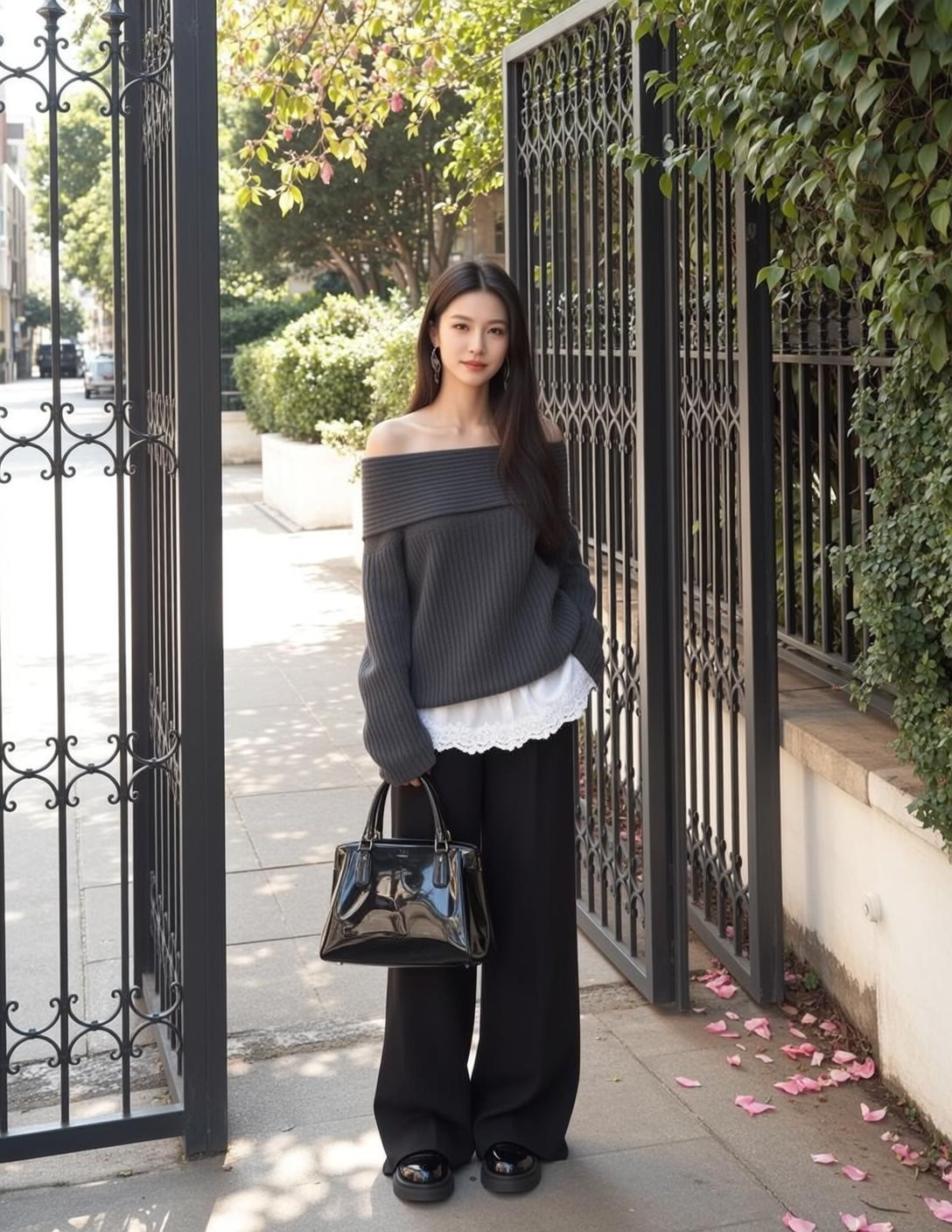 Grey Knit Camisole Trousers Look