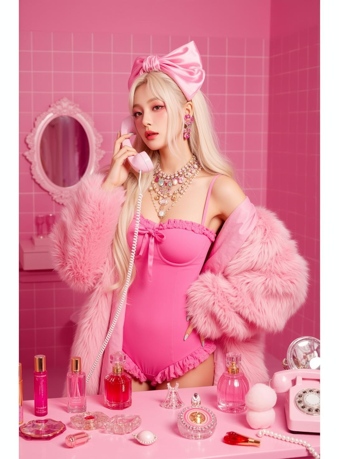 Pink Telephone Tiled Room