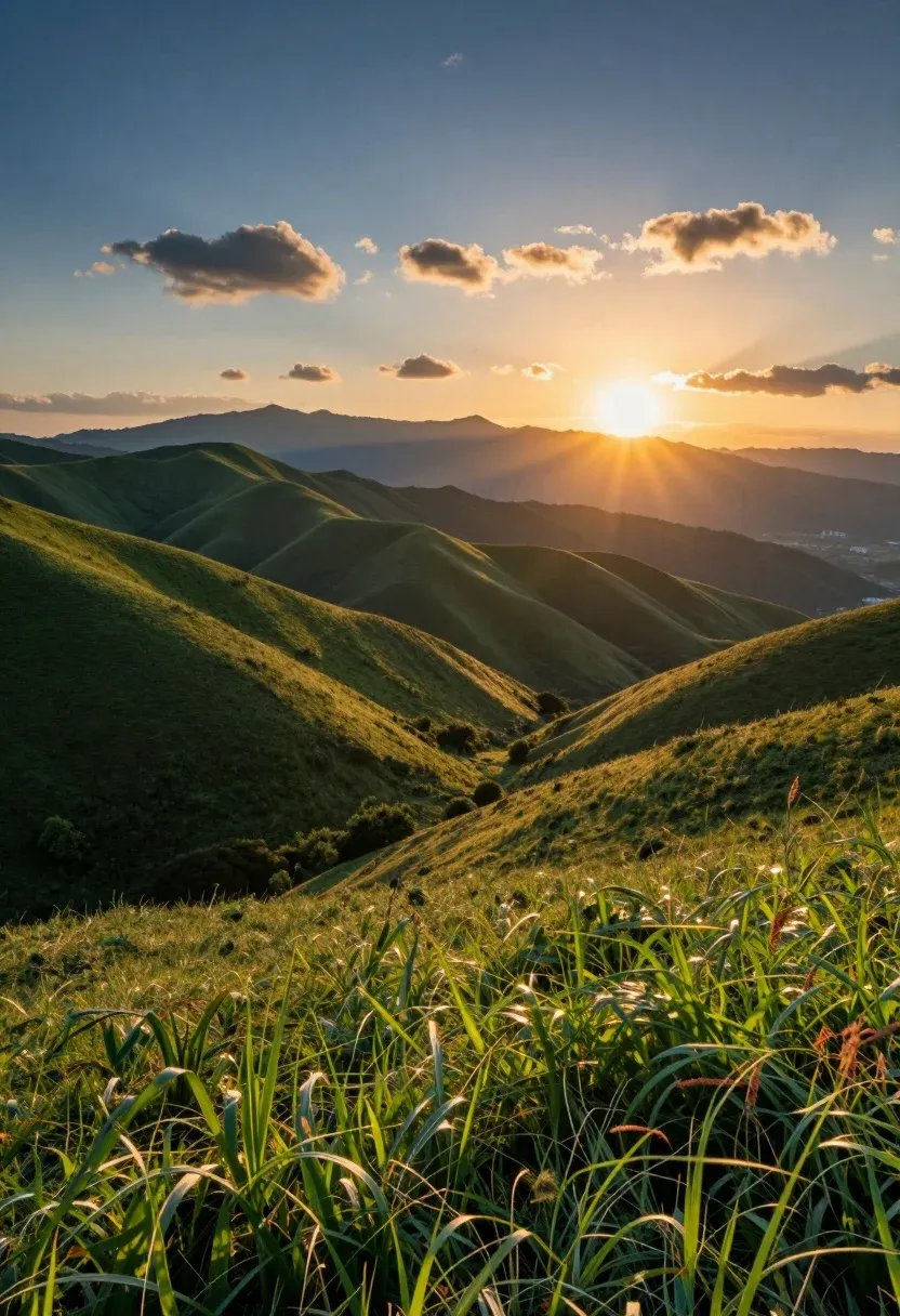 Breathtaking Landscape Rolling Green Hills Bathed The Warm Glow Setting
