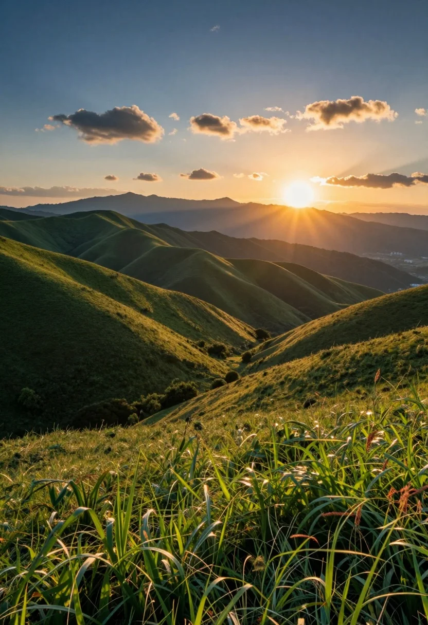 Breathtaking Landscape Rolling Green Hills Bathed The Warm Glow Setting