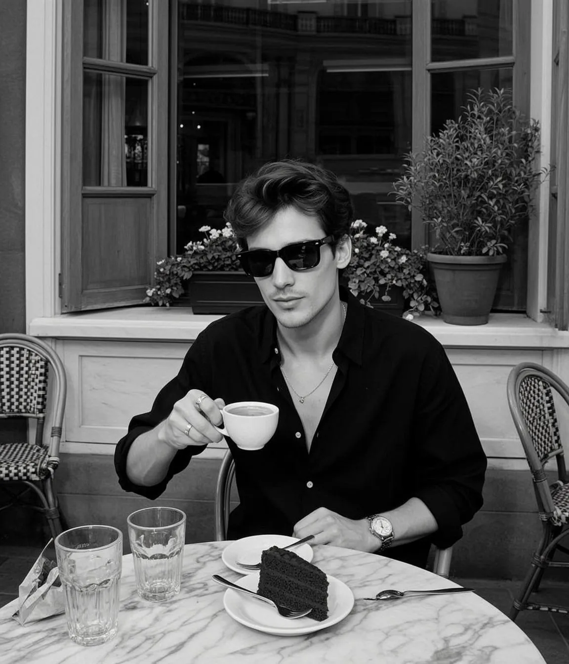 Sunglasses And Necklace At A Cafe