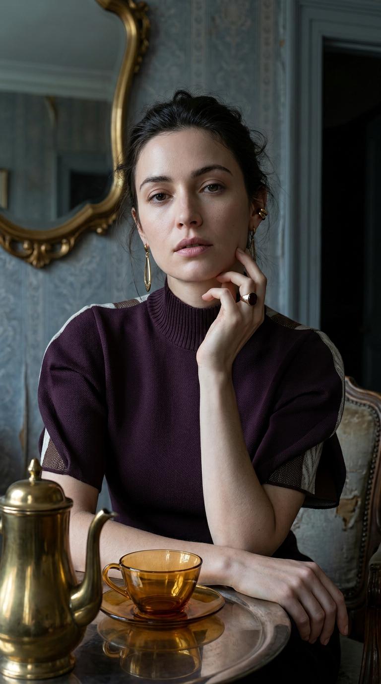 Seated At Tea Table Old European Townhouse Parlor