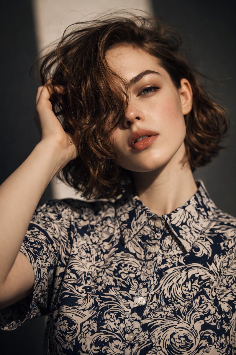 A photorealistic close-up portrait of a young adult feminine figure with a neutral expression and smooth skin