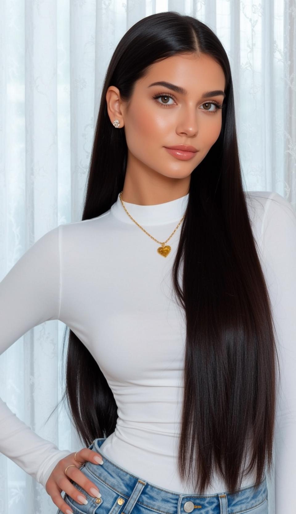 White Mock Neck Jeans Portrait