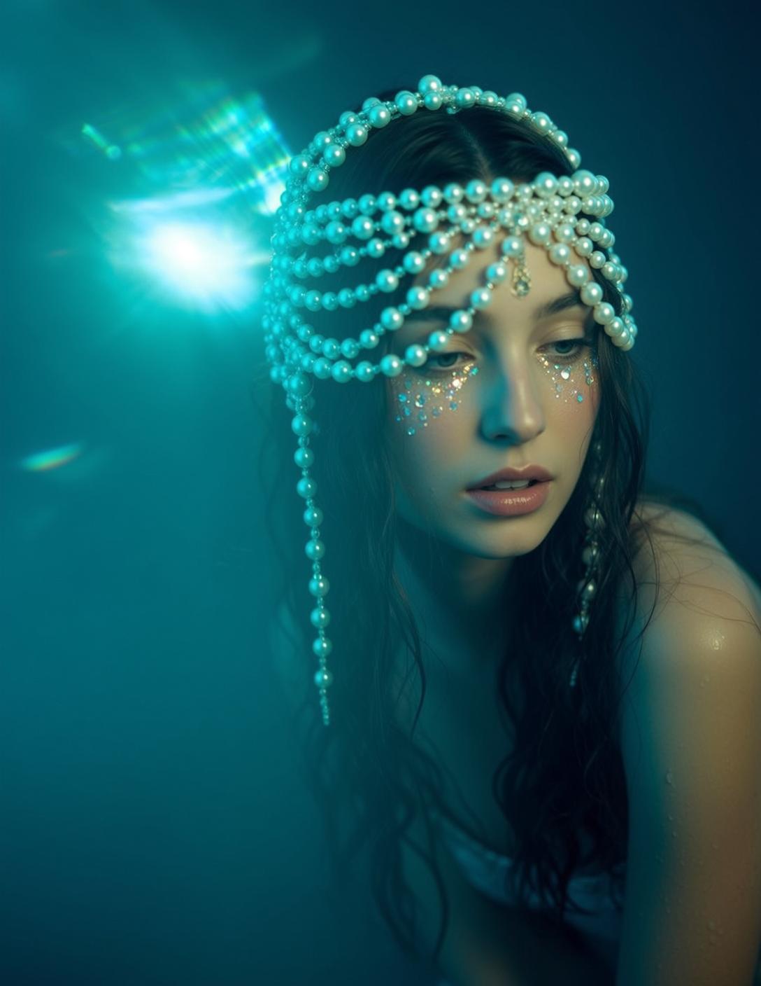 Pearl Headpiece Underwater Light Portrait