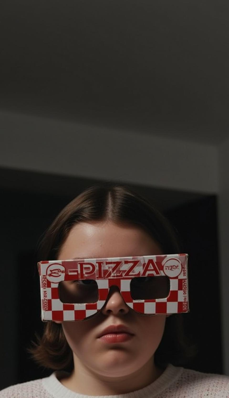 White Sweater Pizza Glasses Pose