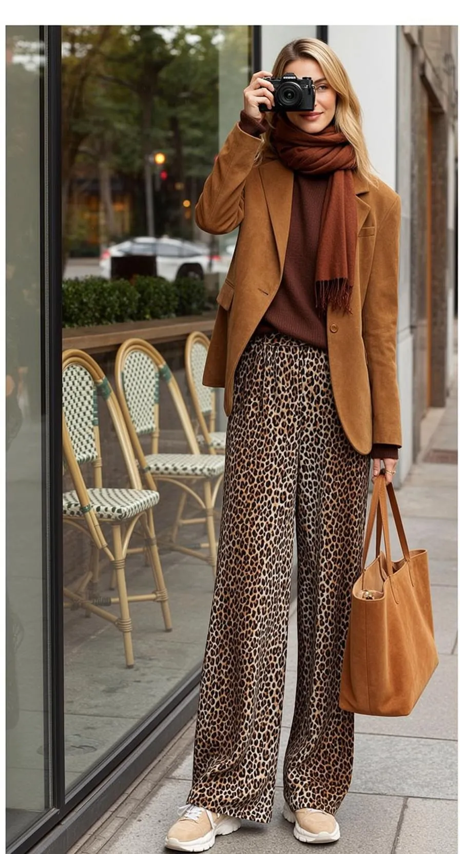 Autumn Blonde Fair Brown Sweater Leopard Print