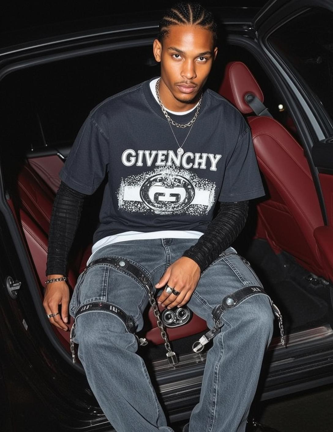 Black Tee Back Seat Pose